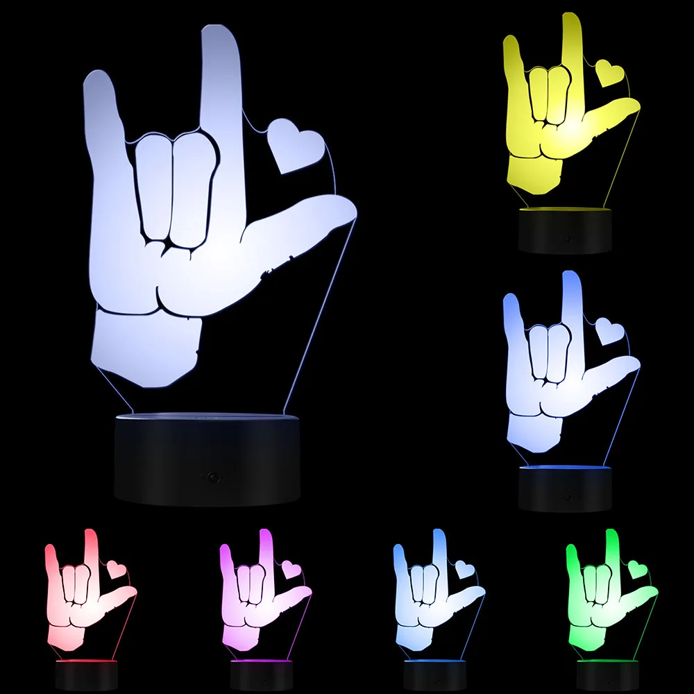 I Love You ASL Американский знак язык 3D Оптическая иллюзия светильник USB Современная