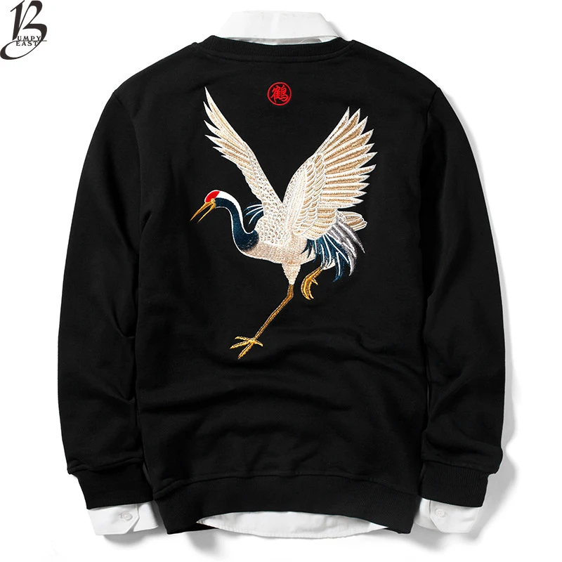 2018 China Style Crane Sweatshirts Hoodies Men Cotton Fashion Long Sleeve Sweatshirt Us Size XS