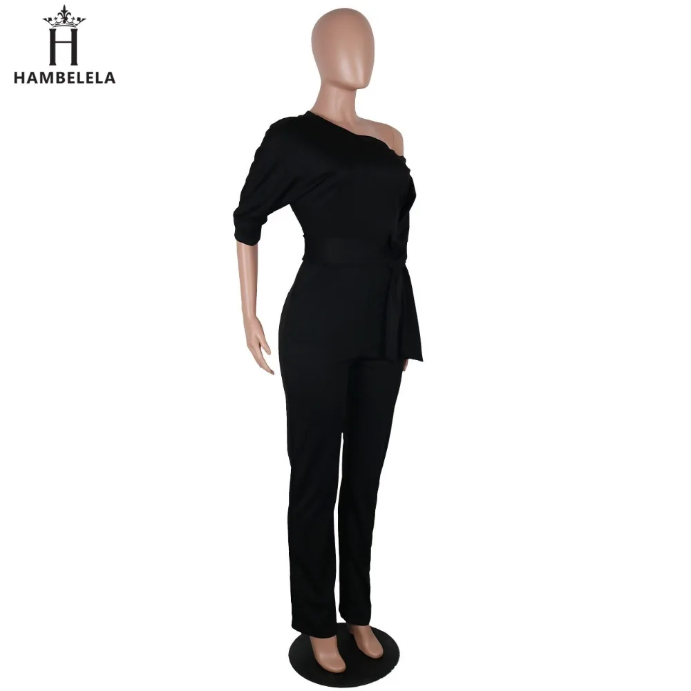 Hambelela 2017 High Quality Autumn Casual Jumpsuit One Shoulder Slash Neck Button Romper Full Length Jumpsuit Wide Legs Jumpsuit (13)