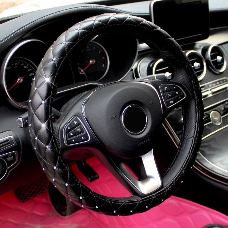 Рулевое колесо крышка с бриллиантами и ремешком из натуральной кожи с украшением в виде кристаллов модные рулевое колесо крышка универсальный для Benz BMW стильный автомобиль