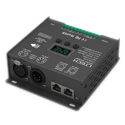 Новый светодио дный DMX декодирующее устройство; DC12-24V вход; 5A * 5CH выход RGB/RGBW светодио дный контроллер XLR-3/RJ45 8/16 бит 256/65536 серый уровень