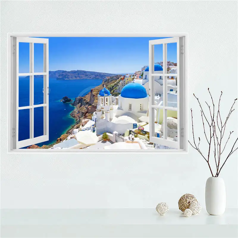 

Y530L10 Custom Santorini sea view in Greece Canvas Painting Wall Silk Poster cloth print DIY Fabric Poster F#6