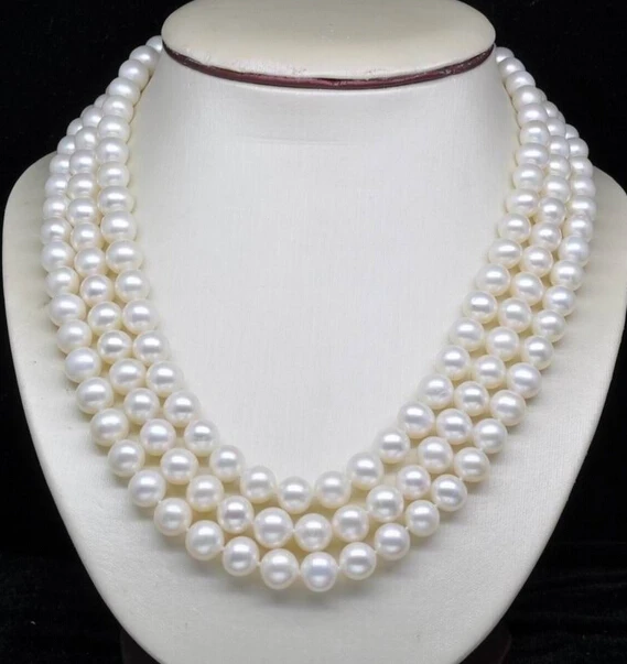 

Fast SHIPPINGNatural 8-9MM 3-Strand White Akoya Cultured Pearl Necklace 18" AAA NEW
