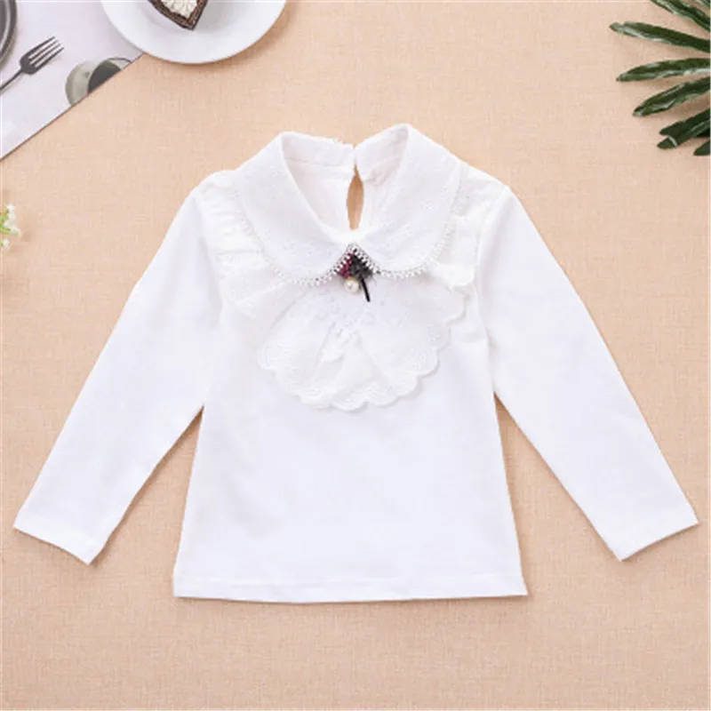 Г. Осенне-зимняя блузка для девочек, рубашки школьные топы для маленьких девочек-подростков, хлопковая кружевная Детская рубашка с длинными рукавами детская одежда, AA3484
