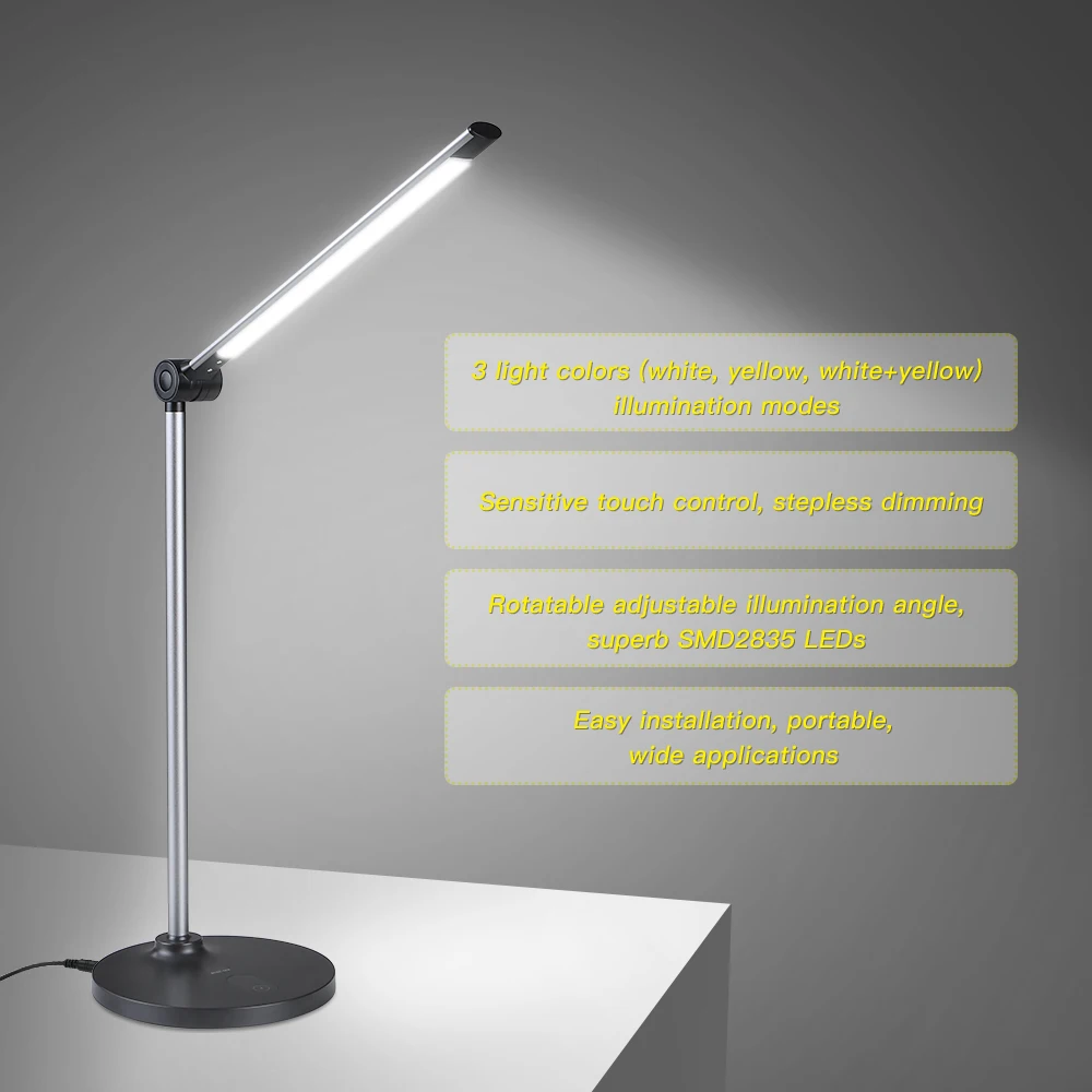 

6W 60LED Desk Lamp Light Touch Control Brightness Adjustable Foldable Table Lamp Night Light for Living Study Room Bedroom