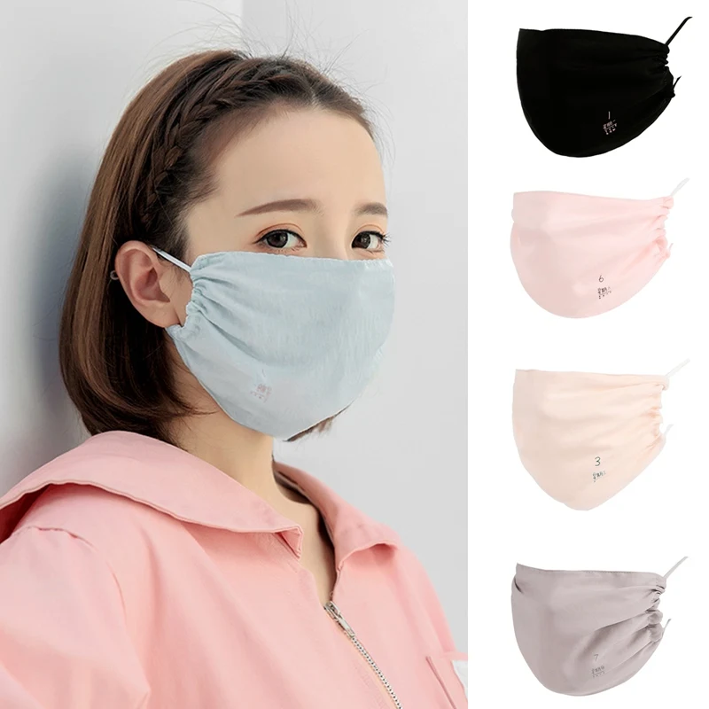 Модные маски для рта для женщин дышащая маска KPOP Ice Silk рот маска пылезащитный воздушный фильтр маска для рта и лица Путешествия Велоспорт