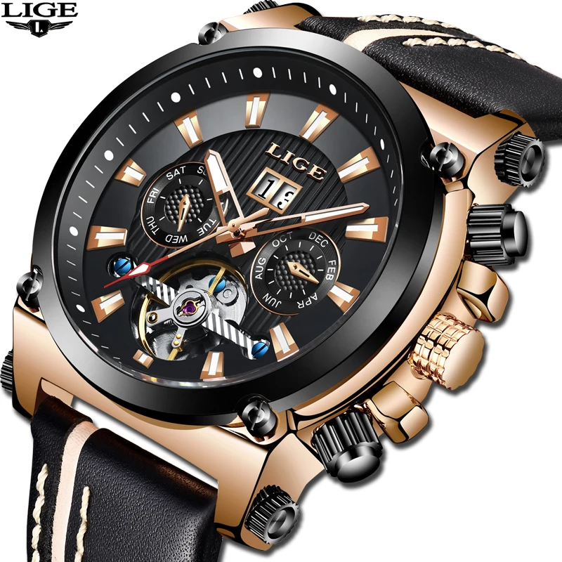 

2019 LIGE New Men's Mechanical Sports Watch Multi-Function Waterproof Brand Clock Luxury Luxury Watch Men Relogio Masculino+Box