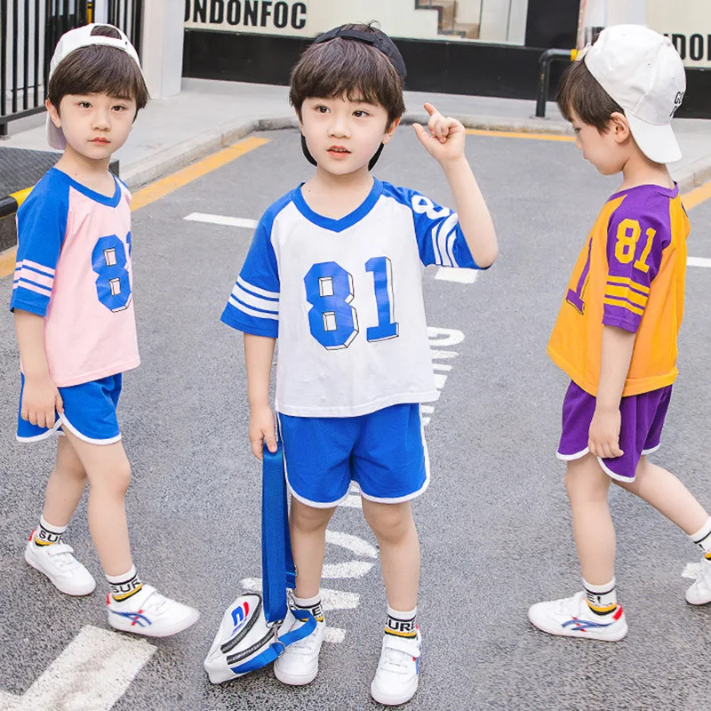 

2019 new 3-8 year old children's sports suit boys' and girls' summer wear children's 81 basketball suit two-piece set