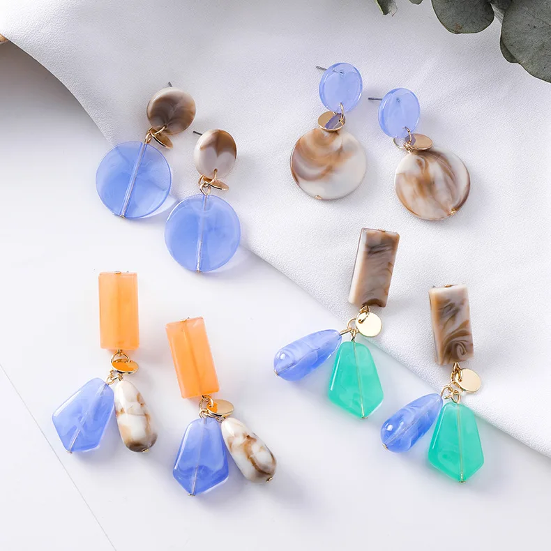 

2019 Korea New Marble Acrylic Geometric Irregular Long Drop Earrings For Women Fashion Statement Oval Square Resin Pendientes