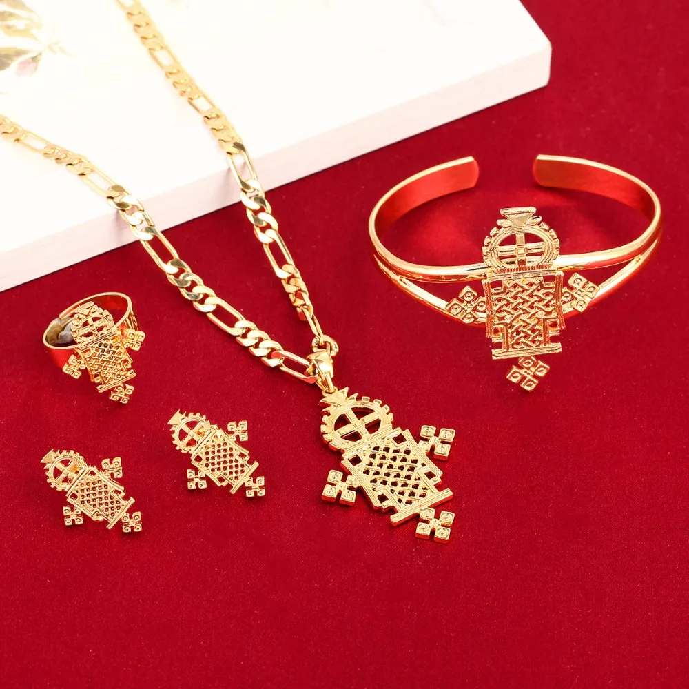 

Gold And Silver Plated Ethiopian Baby Cross Jewelry Sets For Teenage Girl Women Nigeria Congo Uganda