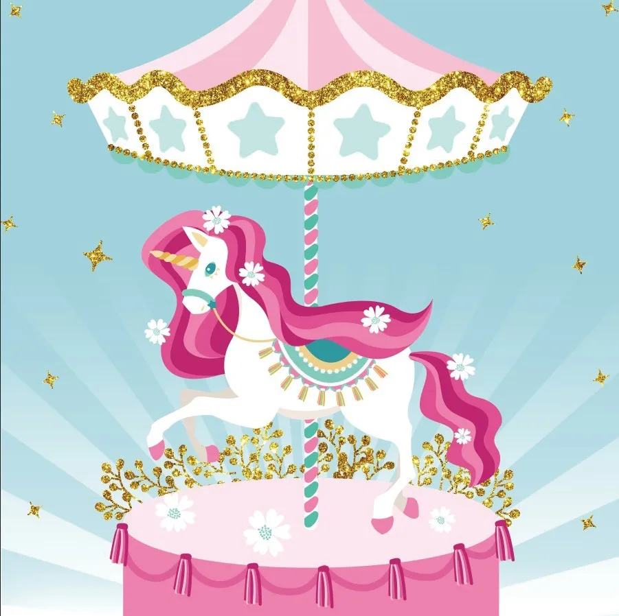 

Laeacco Photographic Backgrounds Unicorn Carousel Funfair Baby Birthday Party Photography Backdrops Photocall For Photo Studio