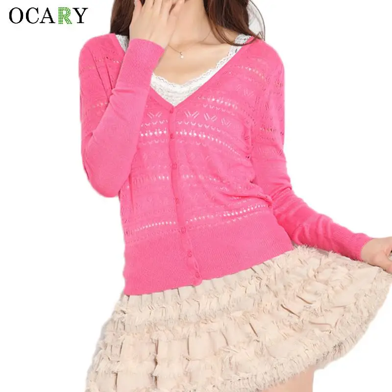 Hollow Out Women Sweaters Mujer Summer Cardigan Thin V-neck Maglioni Donna Knitted Cardigans Crochet Top Femme Fashion Haut