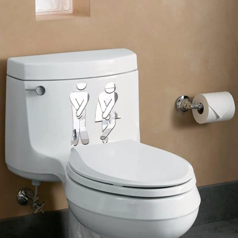Toilet Room Sign Decorative Bathroom Sign For Hotel Bar Restaurant Mirror Wall 3D Removable Mirror Wall Stickers Creative Decals