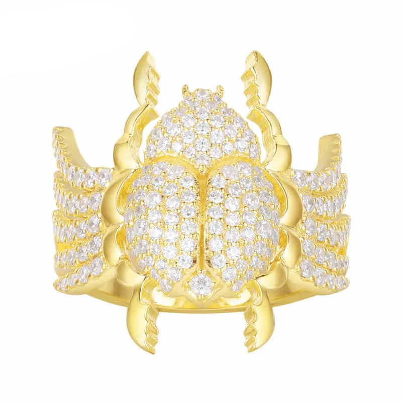 

Real 925 Sterling Silver Yellow Gold Color Micro Cubic Zircon CZ Scarab Ring Egyptian Monaco Women Luxury Brand Jewelry 1:1 logo