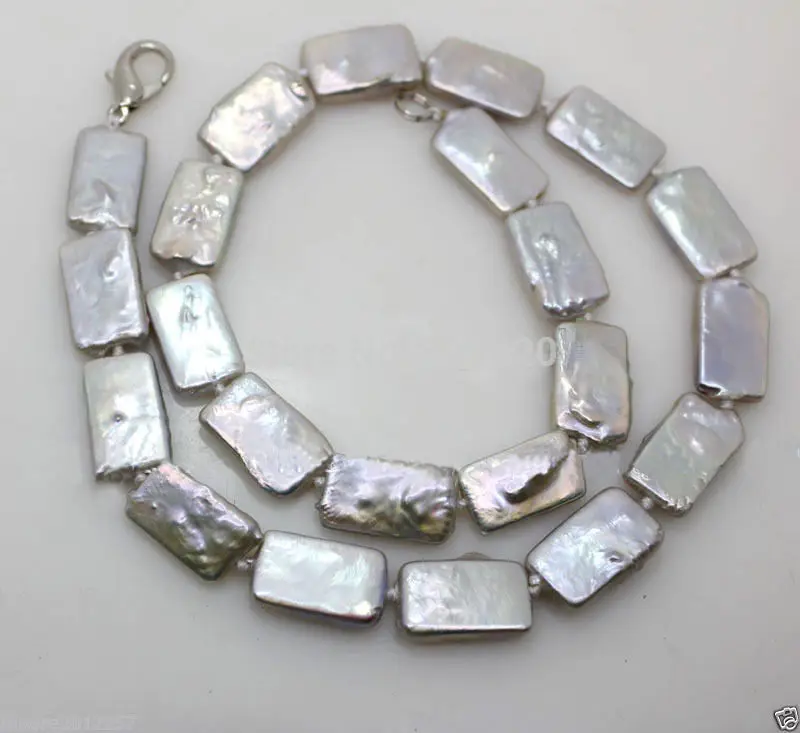 

W&O656 >>charming Big 10X17mm rectangle silver-grey freshwater pearl necklace