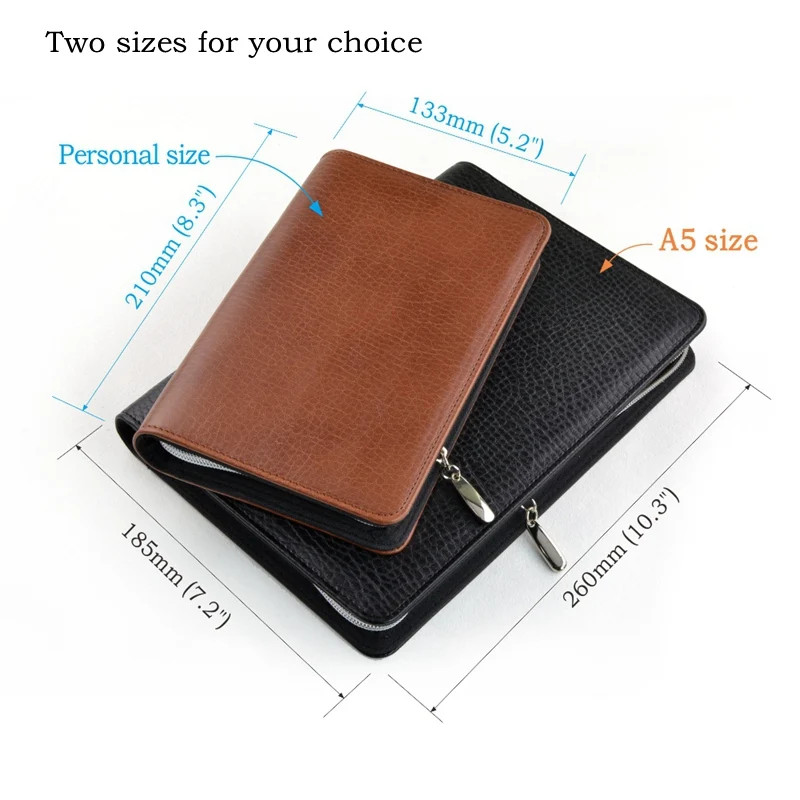 Logo Customized notebook A5 & A6 Business Zipper Bag PU Leather Organizer Planner With Calculator or Memo Pads for white collar