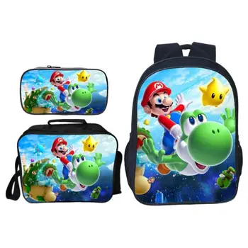 

3Pcs/set Printing Fashion Cartoon Spuer Mario Kids School Bags for Boys Shoulder Backpack Teenager Bookbag Children Satchel Girl