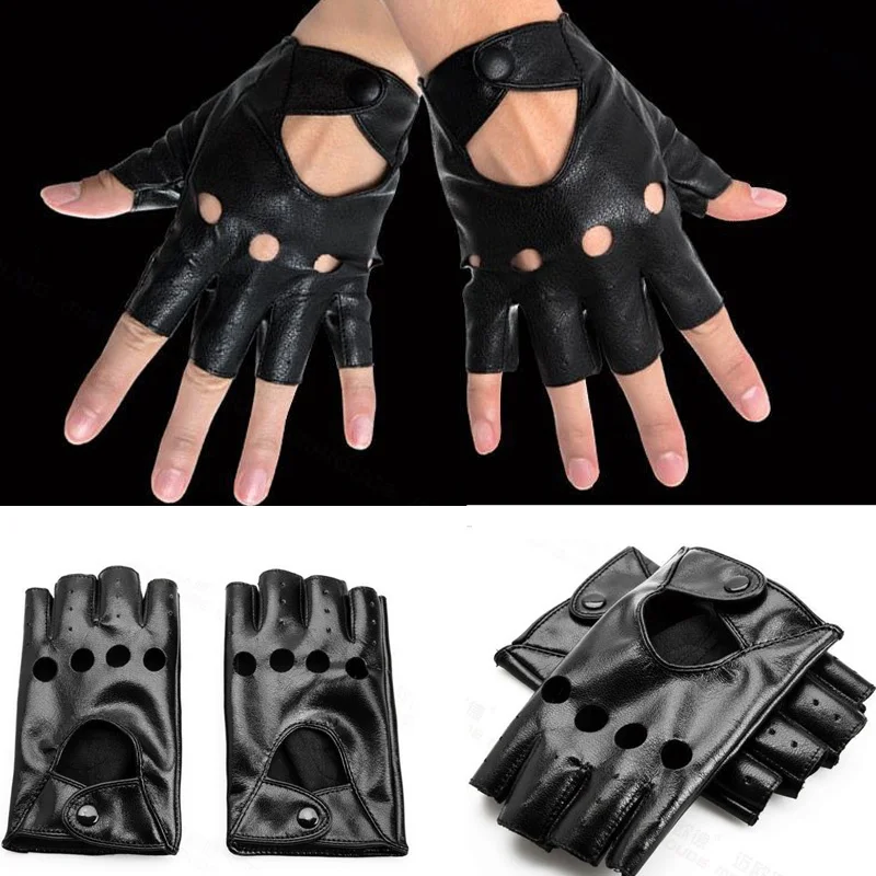 

1 pair New Arrival Cute Fingerless Gloves Women Black PU Leather Driving Gloves Half Finger