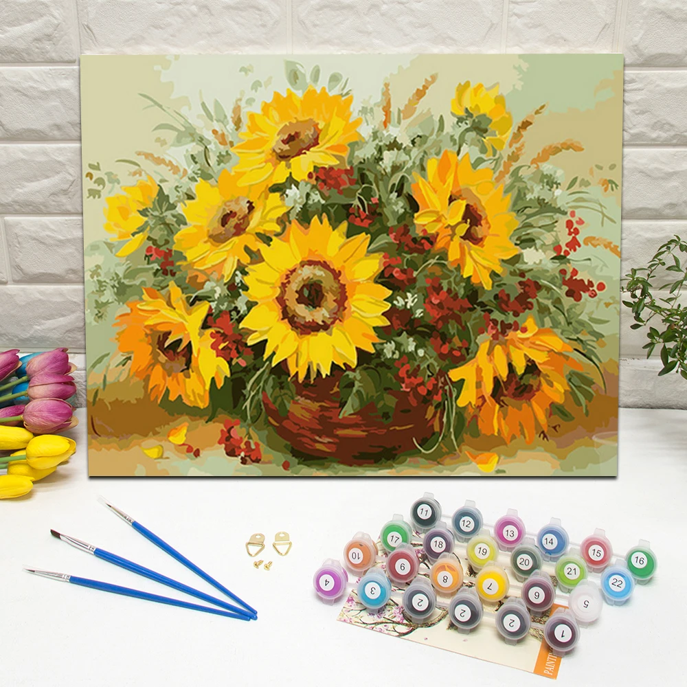 

Framed Sunflowers Oil Painting by Numbers Hand Painted On Canvas For Living Room Decoration Wall Art 40x50cm Unique Gift
