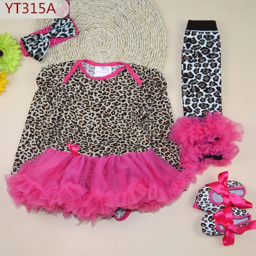 

newborn christmas dresses leg warmers Leopard bodysuit tutu+toddler shoes+bow hair band 4 piece tutu set Infant girls baby suit