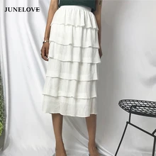 JuneLove/лето, Повседневная Длинная женская юбка с высокой талией, женские юбки с оборками, женская, как торт, юбка