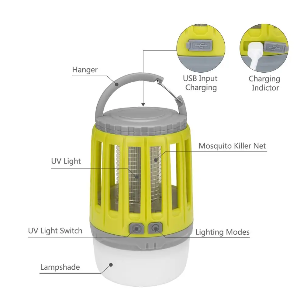  2 in 1 USB Rechargeable LED Mosquito Killer Lamp High/Low Light 360-400NM UV Mosquito Zapper Light  - 32960604902