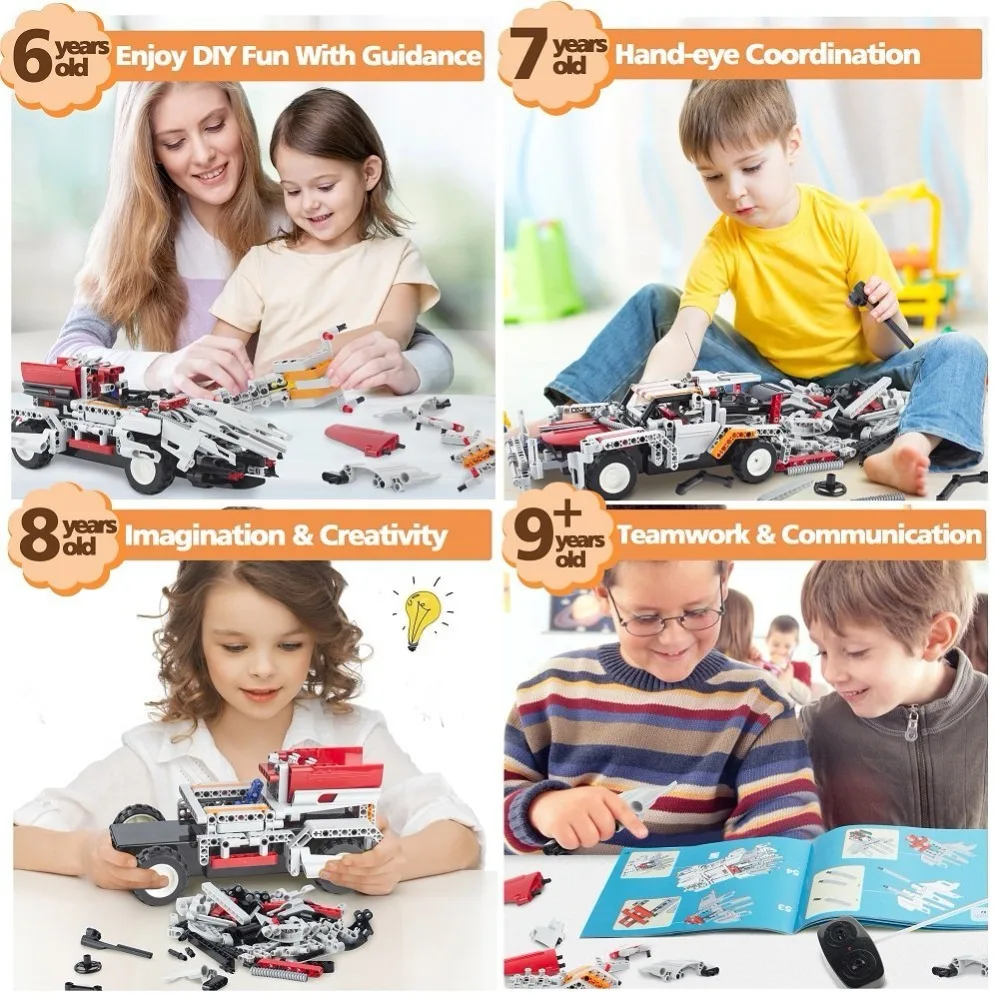 29cm 2in1 Transform Car Technic DIY Assemble RC Car Building Stacking Blocks 408 pcs Big Bricks education Toys Toy Gift for Kids