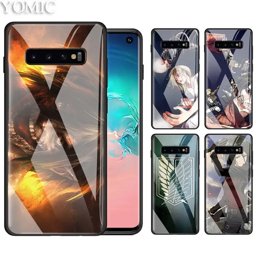 

Tempered Glass Phone Case for Samsung Galaxy A50 A30 S10e S9 S8 S10 Plus Note 9 10 Fundas Cover Coque Bags Anime Attack on Titan