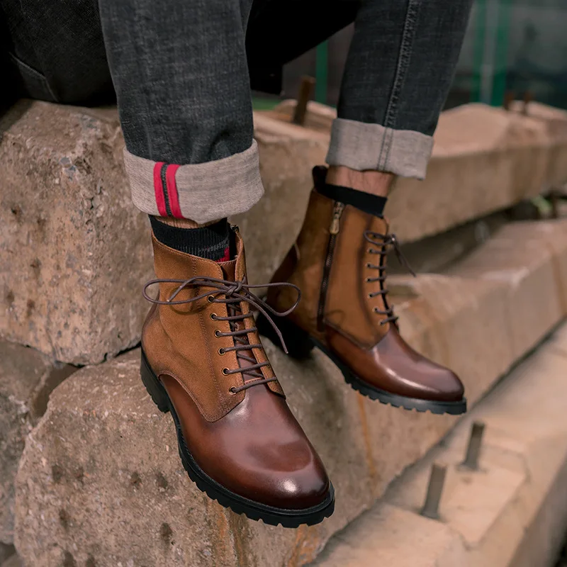 QYFCIOUFU/; осенние ботинки martin; мужские модные ботинки; высококачественные мотоциклетные ботильоны; ботинки из натуральной кожи на шнуровке