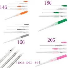 5 шт хирургический стальной катетер, иглы для пирсинга, поставка, стерилизованные иглы для татуировки тела 14 г 16 г 18 г 20 г ювелирные изделия для тела