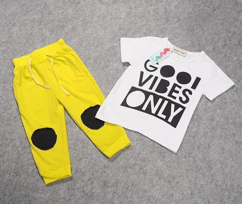 

2016 New Casual Toddler Baby Kids Boy Clothing Sets Tee Shirt + Pants Outfits Set Tracksuit Clothes Summer Age 1 2 3 4 5 Years