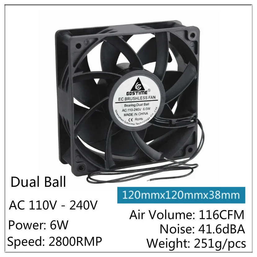 Gdstime 10 шт. 120*120*38 мм 12 см двигатель AC DC EC кулер 120 x 38 Бесщеточный Охлаждающий