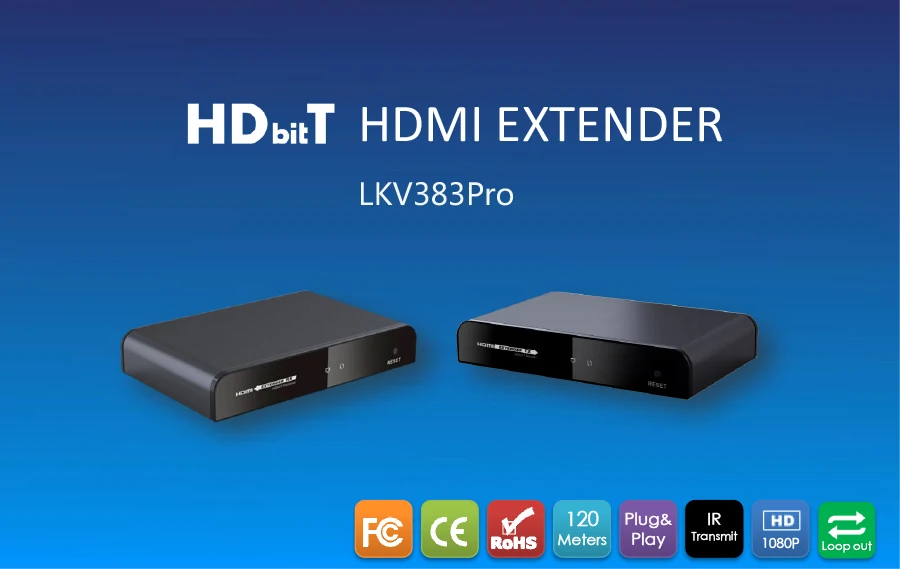 До 120 м/394Ft, LKV383Pro hdbitt HDMI over IP CAT5/5e/6 Extender с HDMI петли из 1080 P