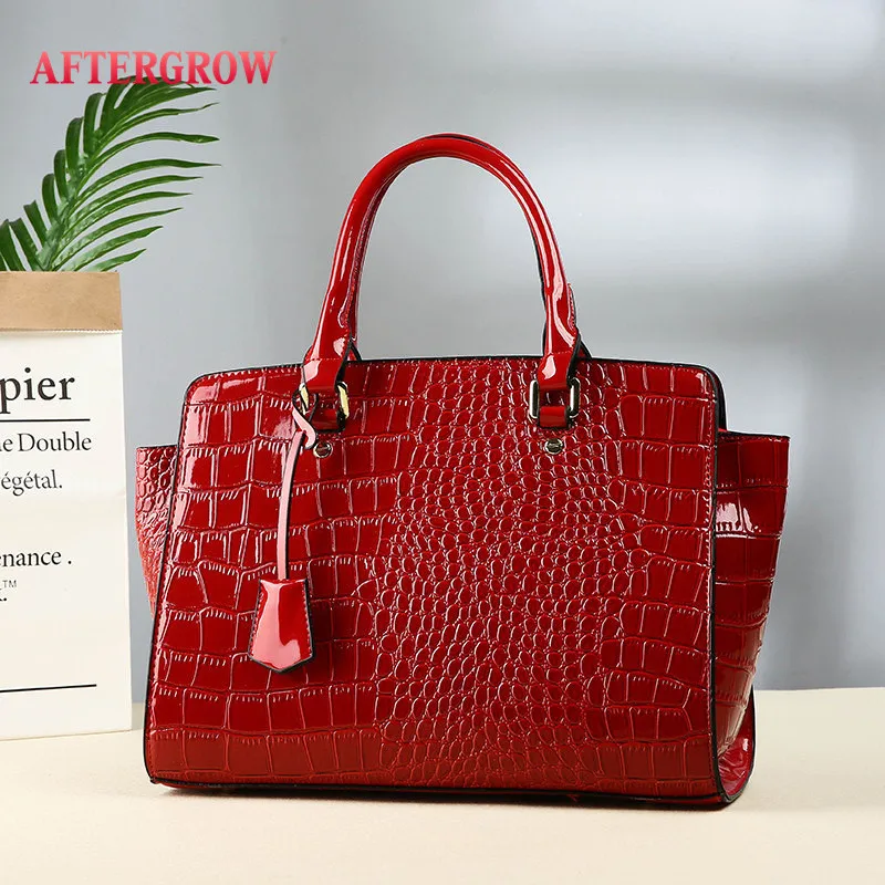 

Alligator Patent Leather Trapeze Bag Female Large Totes Handbag Croco Skin Print Two-piece Combination Package Lady Shoulder Bag