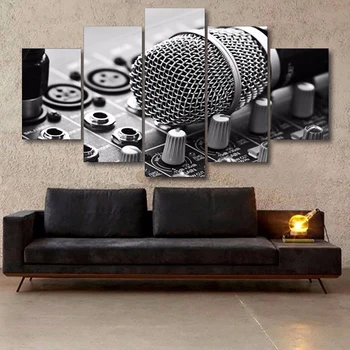 

HD Printed Modern Canvas Painting Wall Art Modular Poster 5 Panel Music Microphone Framework Pictures Home Decor Living Room