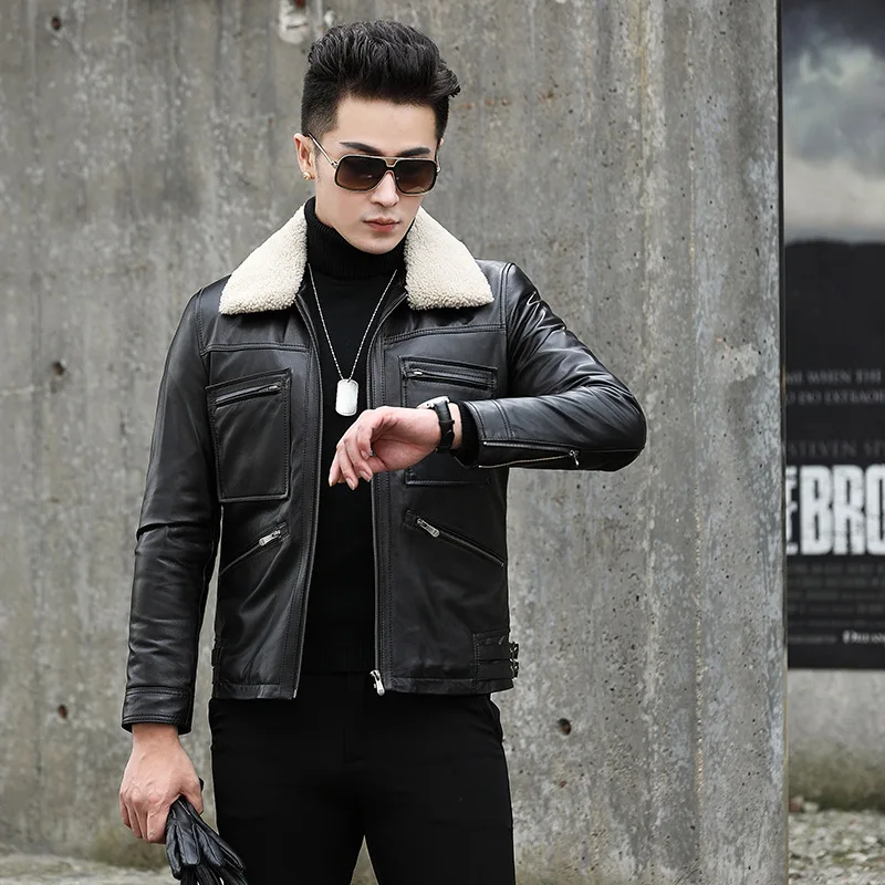 Leather Jacket Men Spring Autumn Genuine Cow Leather Mens Vintage Short Cowhide Coat Real Leather Slim Jackets nr31 YY512