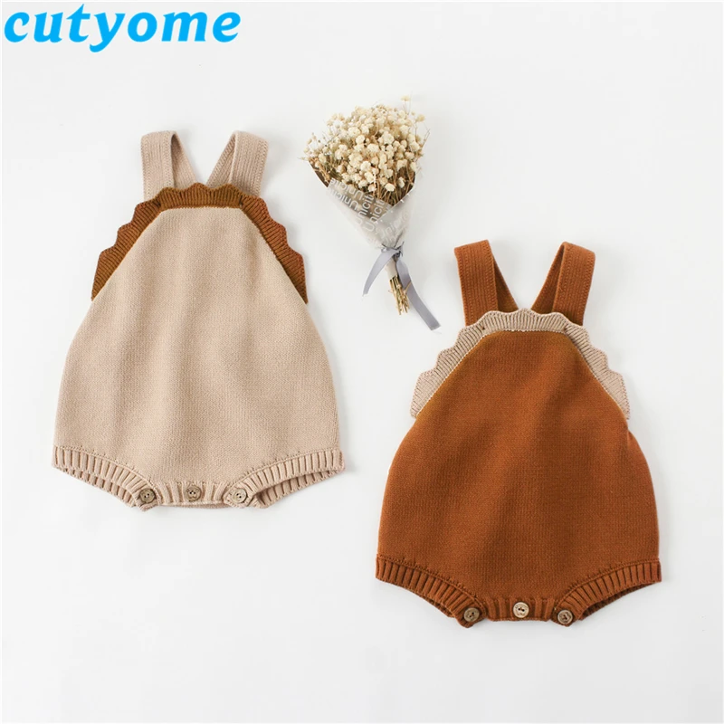 

Infants Knitted Overalls Baby Girls Sweaters Rompers Korean Child Clothes Spring Autumn Newborn Ruffles Jumpsuits Toddler Romper