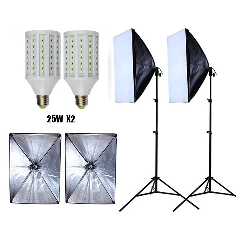 

25W LED light bulb X2 photography light 50*70CM softbox single lamp holder studio set 110V-220V independent power supply