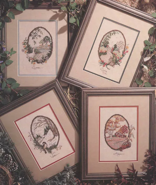 

Fishxx Cross Stitch Kit C031 Oval Pattern European Four Seasons Scenery Home Hanging Painting 4 pieces