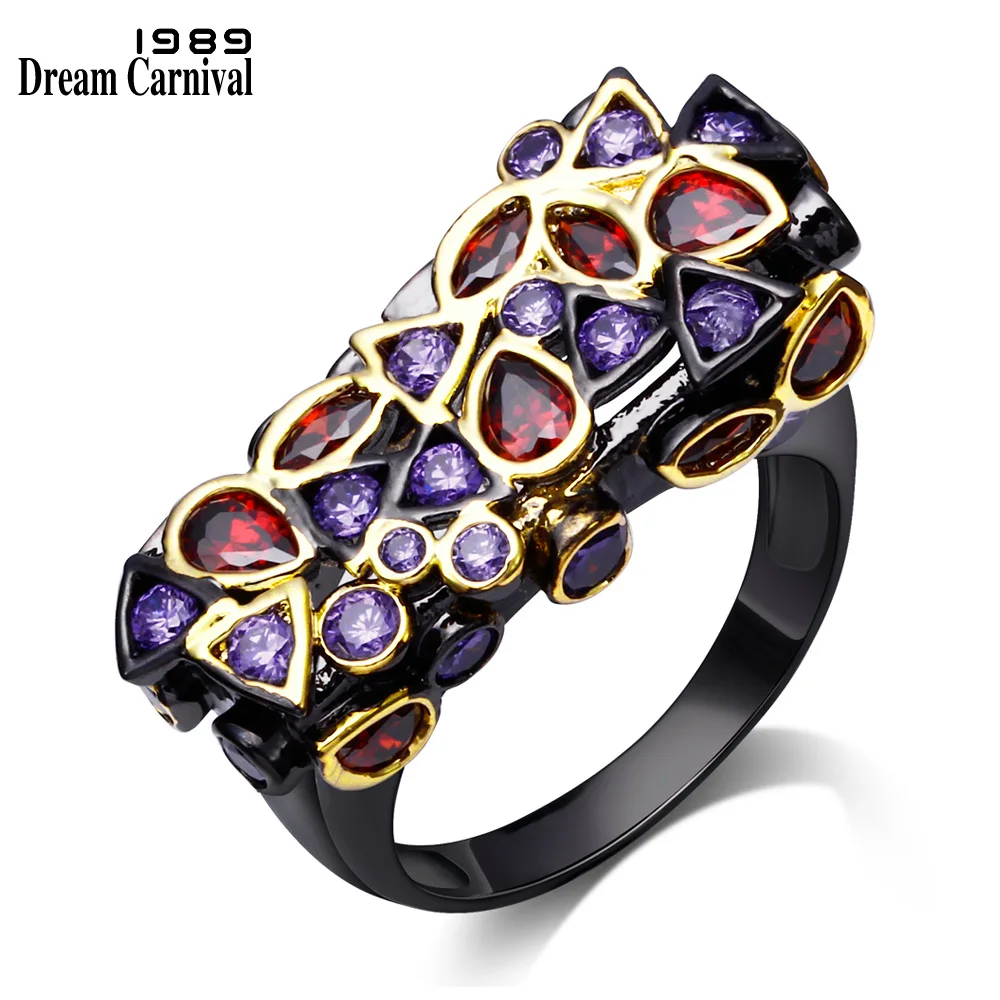 

DreamCarnival1989 Colorful CZ Rings Women Wide New Gothic Jewelry anillos mujer Gorgeous Lover Gift Vintage Black Gold Color R18