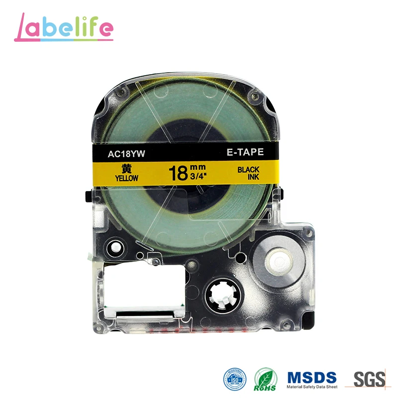 Labelife SC18Y Black On Yellow Compatible Epson Labelworks 18mmx8m Label Tape Cartridge Label