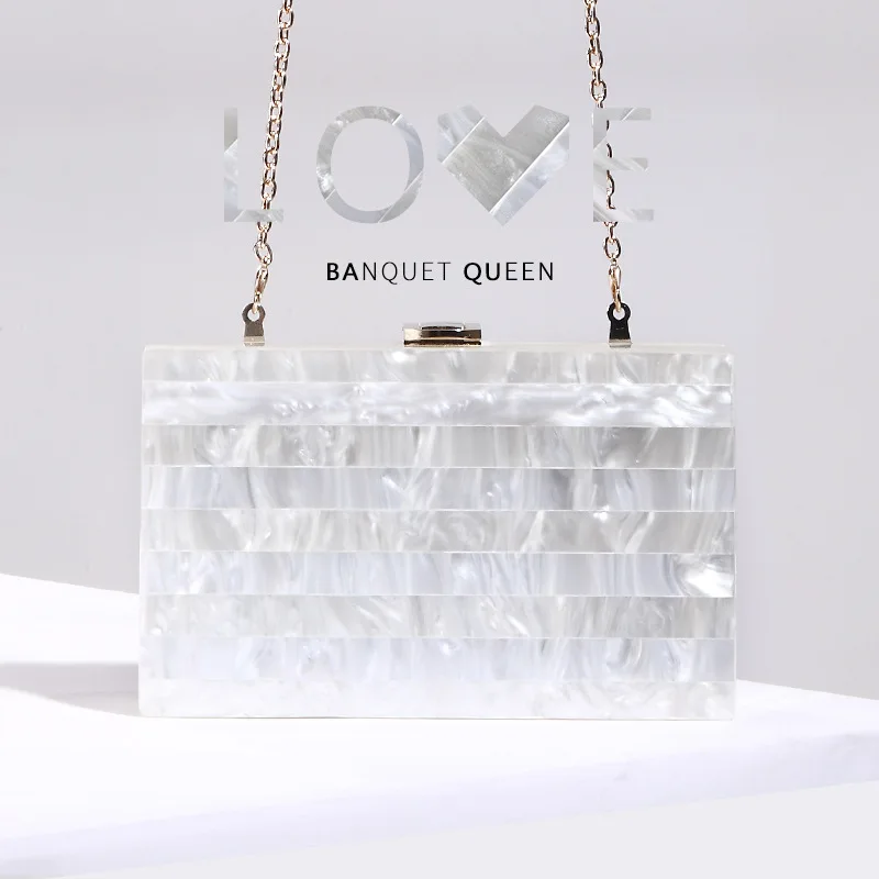 Marca de Luxo Moda Listra Mosaico Pérola Acrílico Bolsa Embreagem Senhora Ombro Crossbody Banquete Aleta 2020
