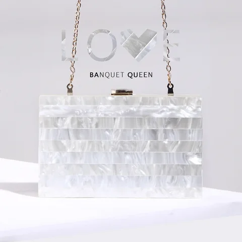 Marca de Luxo Moda Listra Mosaico Pérola Acrílico Bolsa Embreagem Senhora Ombro Crossbody Banquete Aleta 2020