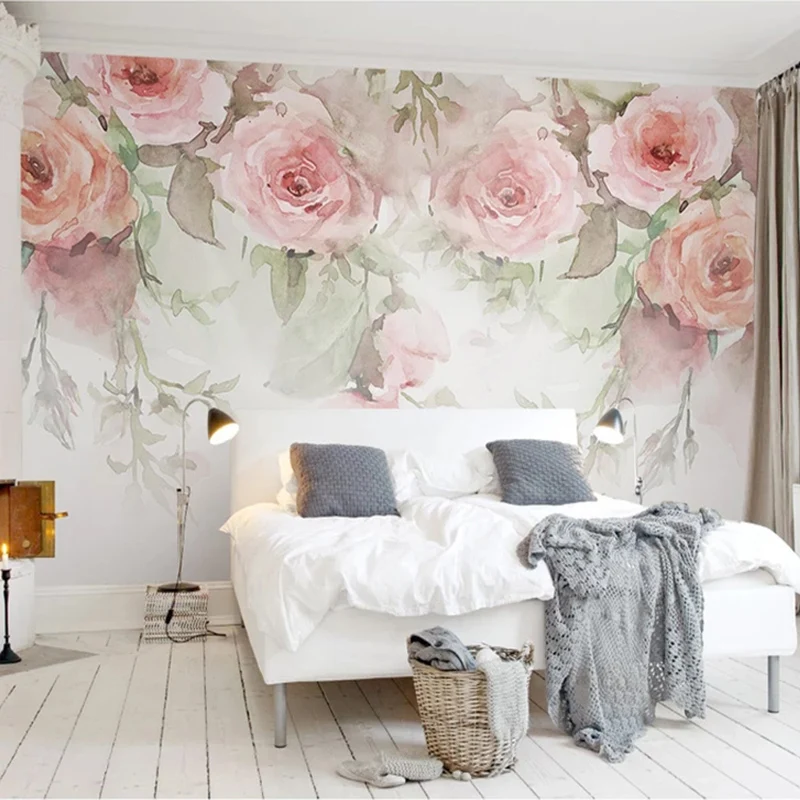 Пользовательские фото обои розы цветы ручная роспись акварель 3D фрески обои для гостиной спальни настенная живопись современный 3D