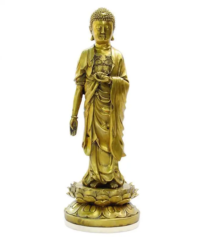 

Tibet Buddhism Pure Bronze Standing Sakyamuni Shakyamuni Buddha Lotus Statue