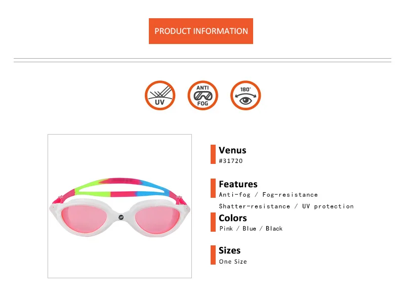 Barracuda плавательные очки Венера изогнутые линзы цельная оправа анти-туман УФ Защита легкий для взрослых мужчин и женщин#31720