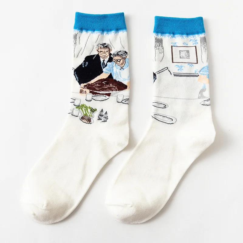 Носки с рисунком Ван Гога, Harajuku, милые хлопковые розовые носки для женщин и мужчин, короткие носки, новинка, смешной Рисунок, корейские короткие носки с принтом