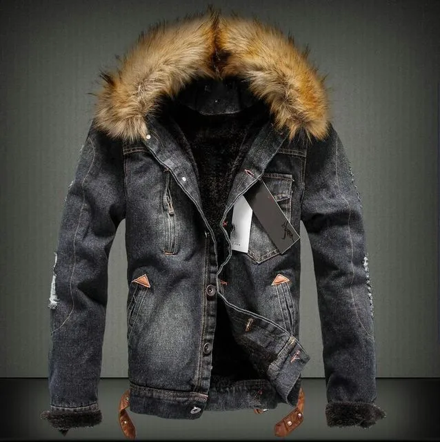 Новинка, классическая мужская Ретро джинсовая одежда, брендовая джинсовая куртка, зимняя Толстая кашемировая теплая куртка S-5XL - Цвет: black