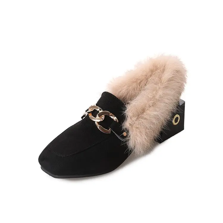 

2018 new plus velvet Korean high-heeled fur wild rough with a new social peas shoes.