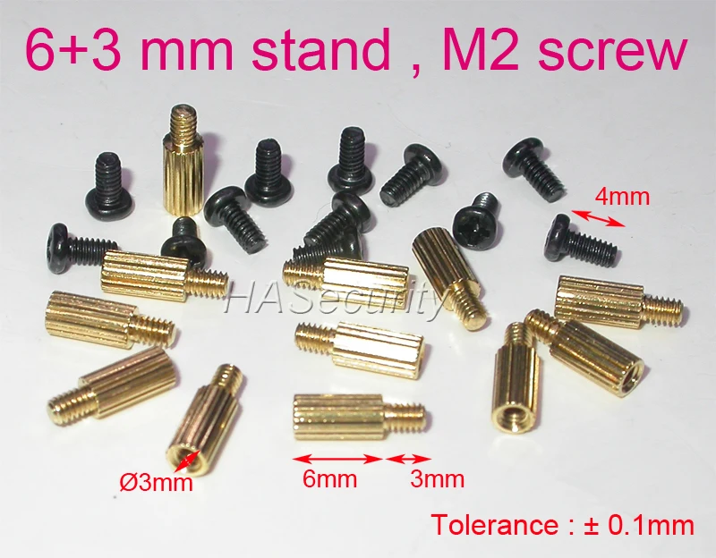 

12pcs 6+3mm brass stand / brace / puncheon with M2-4mm screw for security camera PCB module installation assembly